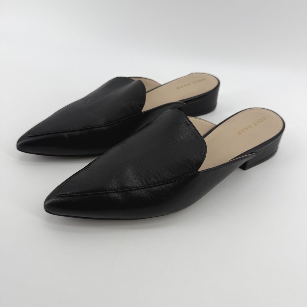 Cole Haan Womens Piper Black Leather Pointed Toe Block Heel Mules Sz 8 B W12888